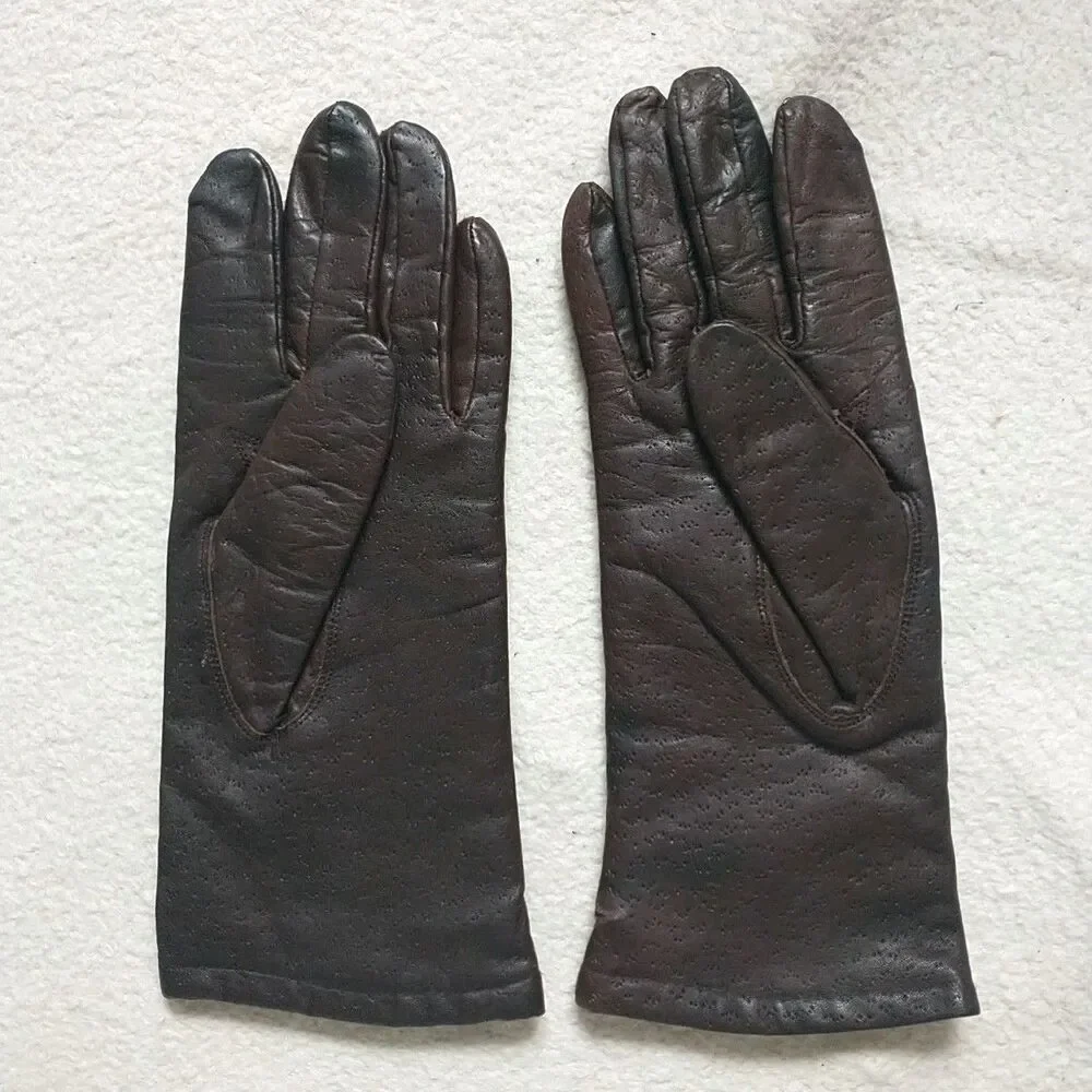 Genuine Leather Gloves Womens M/S*Brown Lined Quiet Luxury
